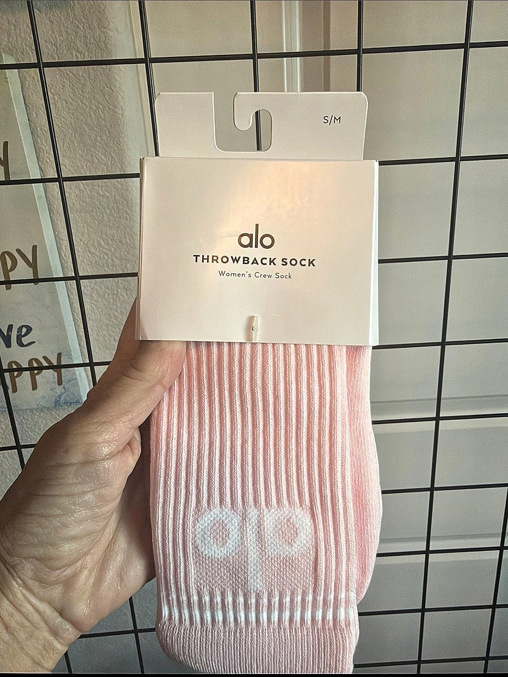 Alo Yoga Throwback Sock Striped Sock in Pink & White S/M NWT